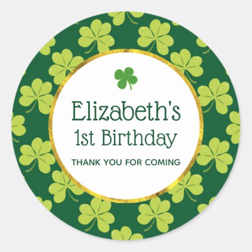 Cute Green Clover Shamrock Pattern Birthday Classic Round Sticker