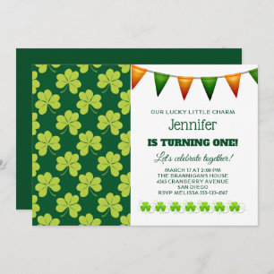 Cute Green Clover Shamrock Pattern Birthday Invitation