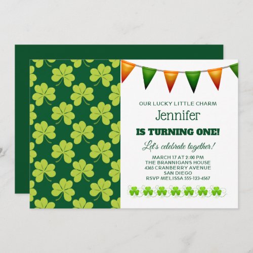 Cute Green Clover Shamrock Pattern Birthday Invitation