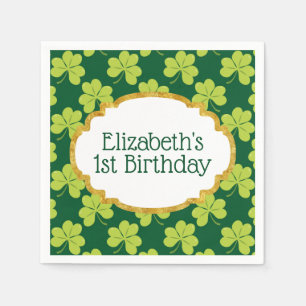 Cute Green Clover Shamrock Pattern Birthday Napkins