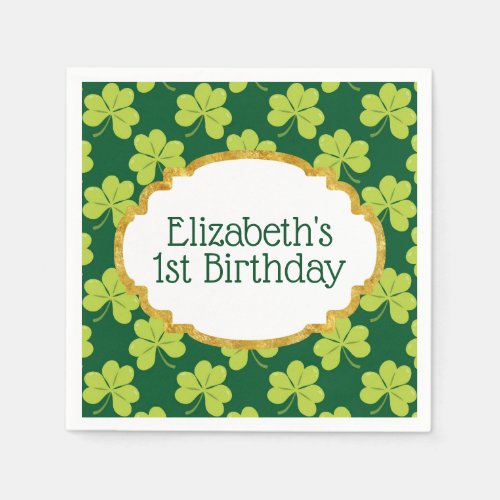 Cute Green Clover Shamrock Pattern Birthday Napkins