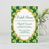 Cute Green Clover Shamrock Pattern Bridal Shower Invitation (Standing Front)