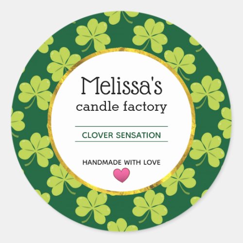Cute Green Clover Shamrock Pattern Candle Soap Classic Round Sticker