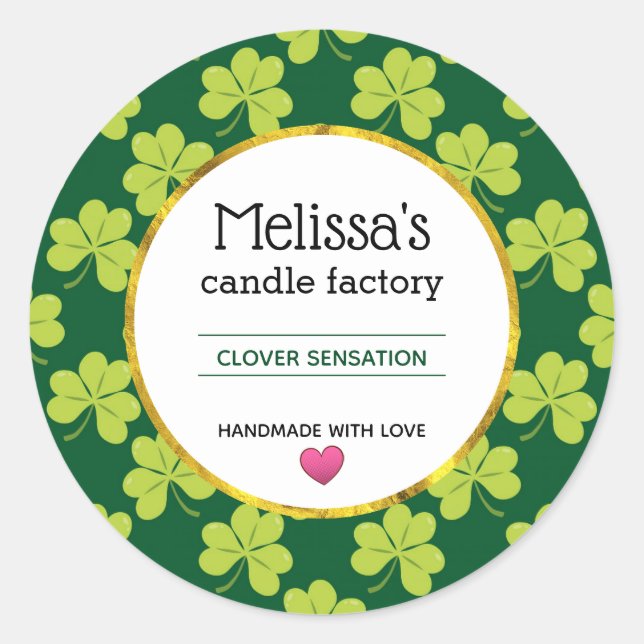 Cute Green Clover Shamrock Pattern Candle Soap Classic Round Sticker (Front)