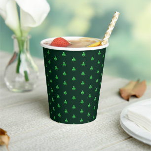 Cute Green Clover Shamrock pattern modern Paper Cups