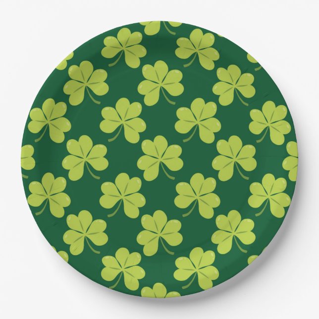 Cute Green Clover Shamrock Pattern Paper Plates (Front)