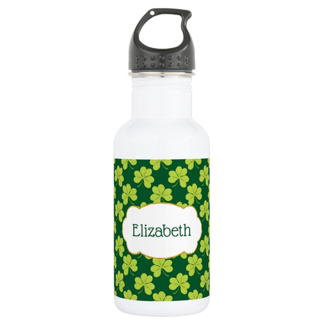 Cute Green Clover Shamrock Pattern Stainless Steel Water Bottle (Front)