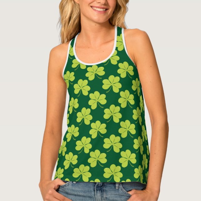 Cute Green Clover Shamrock Pattern Tank Top (Front)