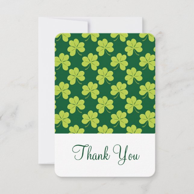 Cute Green Clover Shamrock Pattern Thank You Card (Front)