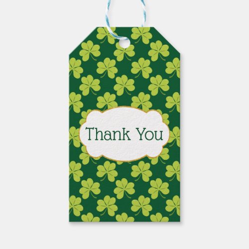 Cute Green Clover Shamrock Pattern Thank You Gift Tags