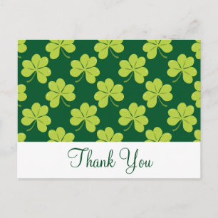 Cute Green Clover Shamrock Pattern Thank You Postcard