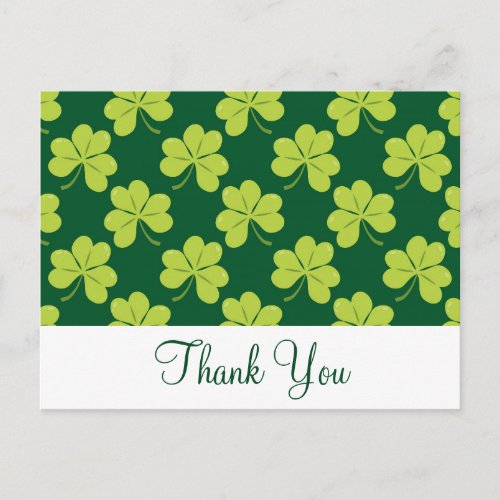 Cute Green Clover Shamrock Pattern Thank You Postcard