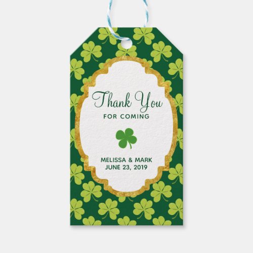 Cute Green Clover Shamrock Pattern Wedding Gift Tags