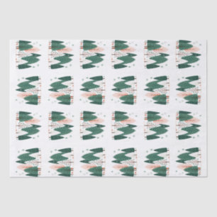 Cute Green & Coral Christmas Pine Tree Woodland Tissue Paper