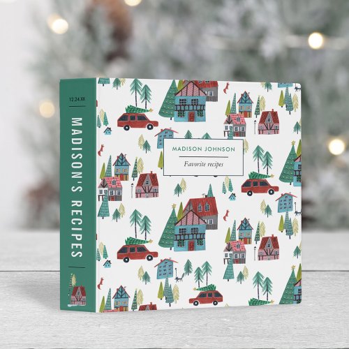 Cute green cosy ski lodge chalet houses car 3 ring 3 ring binder