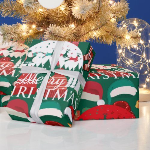 Cute green Cozy Christmas Hats Scarves & Socks Wrapping Paper