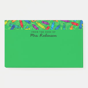 Cute Green Crayons Teacher From the Desk of 10x6 Post-it Notes