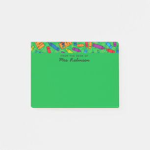 Cute Green Crayons Teacher From the Desk of 4x3 Post-it Notes