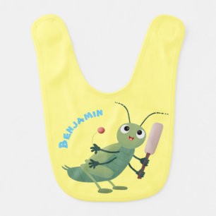 Cute green cricket insect cartoon illustration baby bib