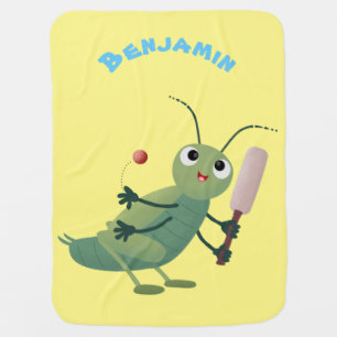 Cute green cricket insect cartoon illustration baby blanket