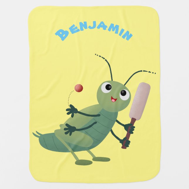 Cute green cricket insect cartoon illustration baby blanket (Front)