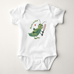Cute green cricket insect cartoon illustration baby bodysuit