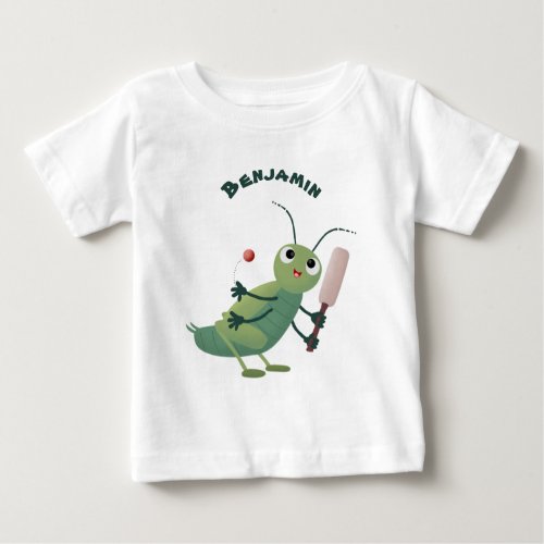 Cute green cricket insect cartoon illustration baby T_Shirt