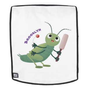 Cute green cricket insect cartoon illustration backpack