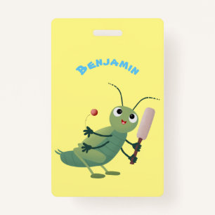 Cute green cricket insect cartoon illustration badge