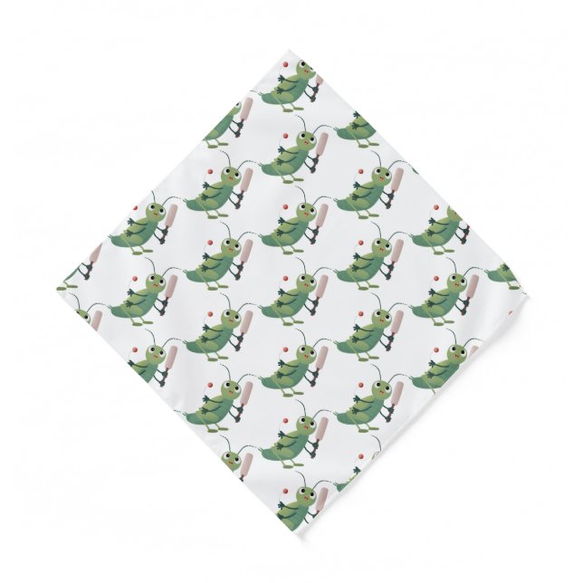 Cute green cricket insect cartoon illustration  bandana (Front)