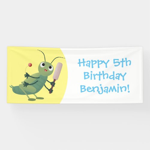 Cute green cricket insect cartoon illustration banner