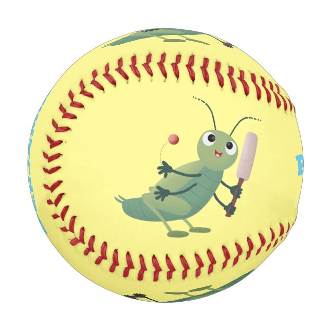 Cute green cricket insect cartoon illustration baseball (Front Left)