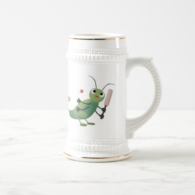 Cute green cricket insect cartoon illustration beer stein (Right)