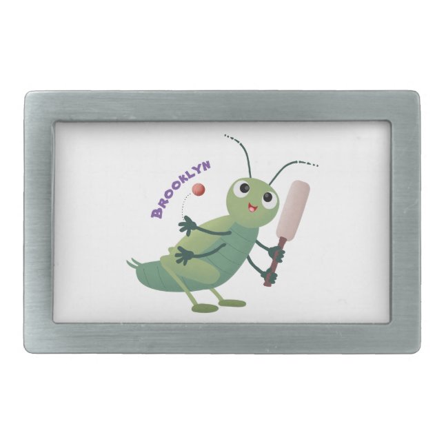 Cute green cricket insect cartoon illustration belt buckle (Front)