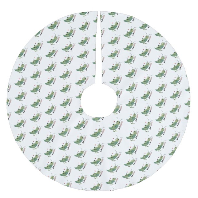 Cute green cricket insect cartoon illustration brushed polyester tree skirt (Front)