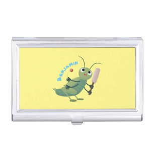 Cute green cricket insect cartoon illustration business card case
