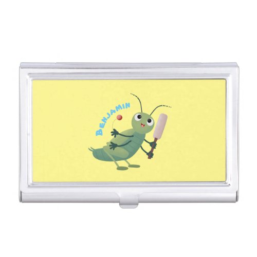 Cute green cricket insect cartoon illustration business card case