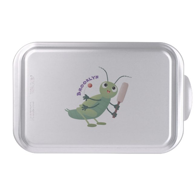 Cute green cricket insect cartoon illustration cake pan (Front)