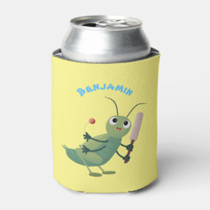 Cute green cricket insect cartoon illustration can cooler