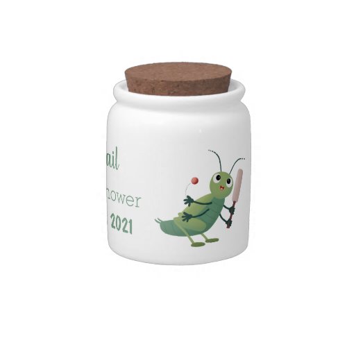 Cute green cricket insect cartoon illustration candy jar