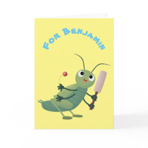 Cute green cricket insect cartoon illustration card