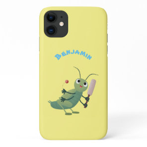 Cute green cricket insect cartoon illustration iPhone 11 case