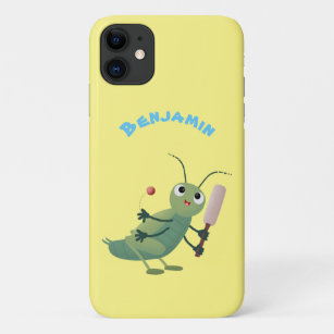 Cute green cricket insect cartoon illustration iPhone 11 case