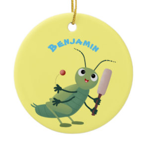 Cute green cricket insect cartoon illustration ceramic ornament