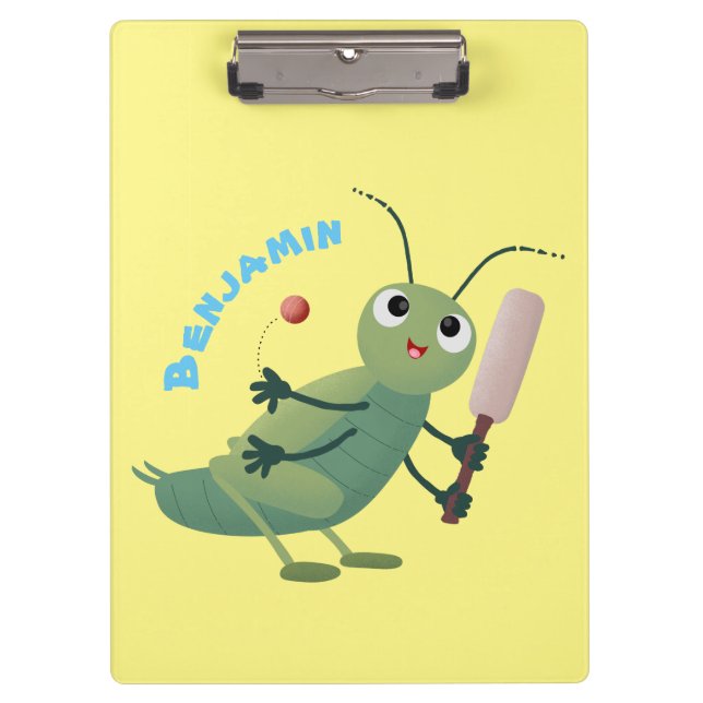 Cute green cricket insect cartoon illustration clipboard (Front)