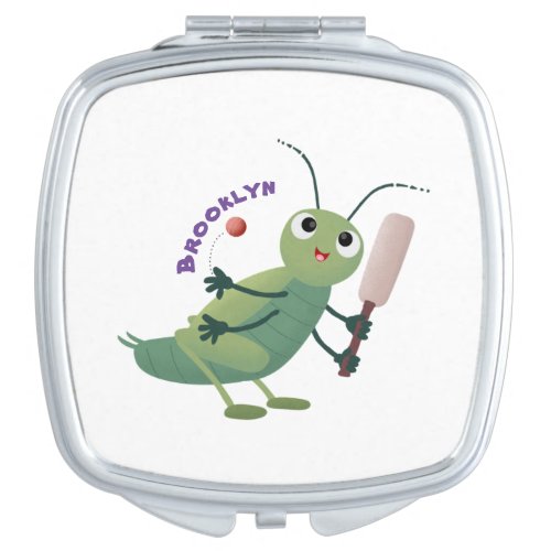 Cute green cricket insect cartoon illustration compact mirror