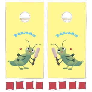 Cute green cricket insect cartoon illustration cornhole set