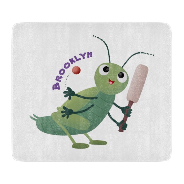 Cute green cricket insect cartoon illustration cutting board (Front)
