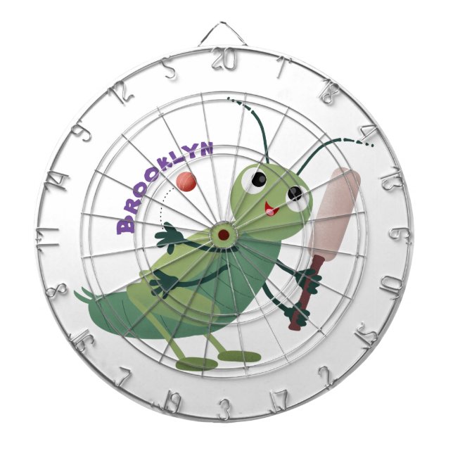 Cute green cricket insect cartoon illustration dart board (Front)