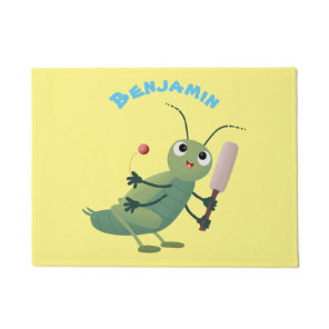 Cute green cricket insect cartoon illustration doormat